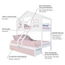 Ver imagem 3 de Beliche Casal/ Solteiro Casinha Dos Sonhos com 02 Gavetas Madeira Maciça Branco/ Rosa Megamobilia