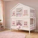 Ver imagem 2 de Beliche Infantil Casinha Dos Sonhos com Fechamento Inferior em Madeira Maciça Branco/Rosa