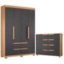 Ver imagem 1 de Guarda Roupa Solteiro Doble 04 Portas e Cômoda Doble Freijo Titanium Flex - Móveis Albatroz