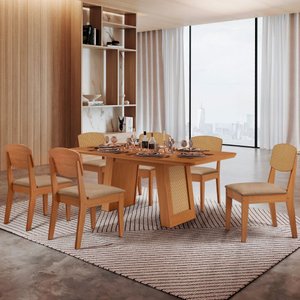 Mesa Carolina 180 Tampo Mdf Canto Copo 6 Cadeiras Copper Premium Moderna Mobilia