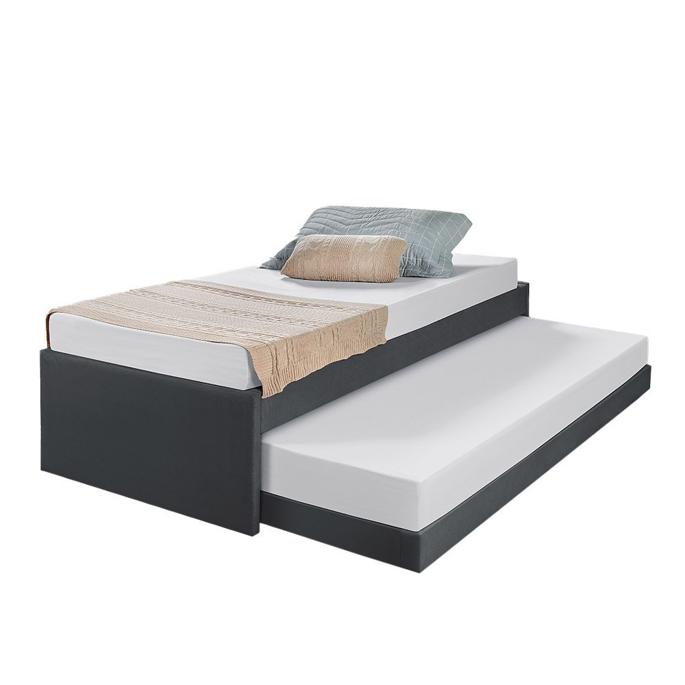 Cama Solteiro Premium com Auxiliar em Madeira Bari Revestida Tecido Pavia Cinza - 2