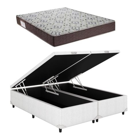 Cama Baú Casal Bipartido Branco Colchão Iso 150 D45 - Ortobom