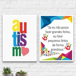 Kit 2 Quadros Frase Reflexão Autismo 24x18cm:Madeira preta - 1
