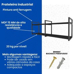 Rack Industrial para Sala - Estante de TV Suspensa - Retro Moderno - Preto - 6