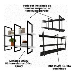 Rack Industrial para Sala - Estante de TV Suspensa - Retro Moderno - Preto - 5