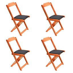 Conjunto de Mesa Dobravel de Madeira 120x70 com 4 Cadeiras Natural Estofado Preto - 2