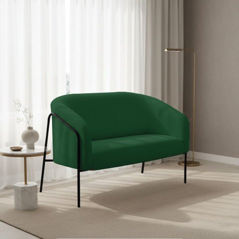 Sofá 2 Lugares Namoradeira Stella Base Industrial Alta Preta Bouclê Verde D03 - D’Rossi