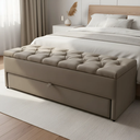 Ver imagem 1 de Puf Baú com Gaveta de Casal 140x50x45cm na Cor Bege - Produto de Alta Qualidade e Conforto