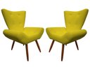 Ver imagem 1 de Kit 2 Poltronas Decorativa Emilia Couro Amarelo Pés Madeira Mz Decor