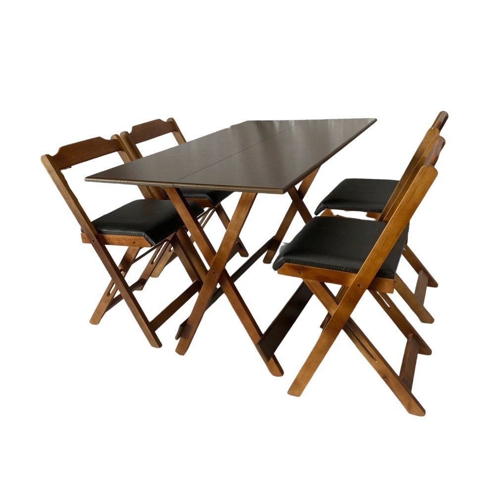 Conjuntos Mesa Dobrável 120x70cm Estofado c/ 4 cadeiras Imbuia Preto - 2
