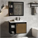 Ver imagem 2 de Conj Gab C/ Espelheira e Cuba para Banheiro Adonis - Preto Ripado