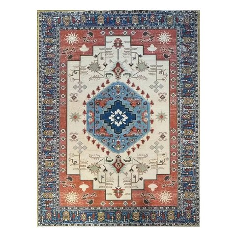 Tapete Sala 240x350 Cm Classico Oriental Kazak Bege Azul