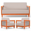 Ver imagem 1 de Kit 02 Poltronas e 01 Sofá Samoa Madeira Maciça com Cordas Náutica Linho Rústico Areia - Desk Design