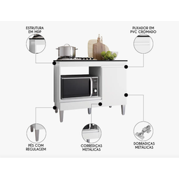 Balcão Cozinha para Cooktop e Forno Microondas Carla Cinza - Ajl - 3