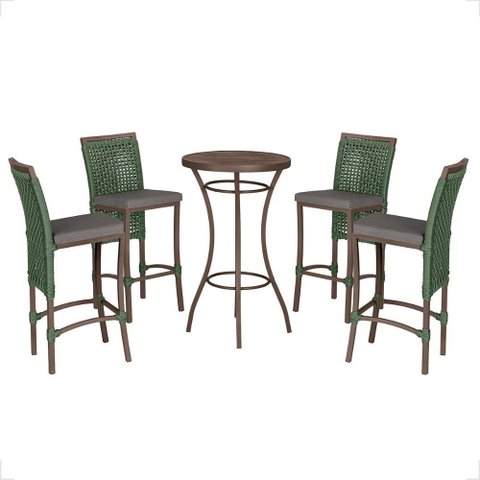 Mesa Bistro e 4 Banquetas Roma Marrom Corda Náutica 11 Trama Original