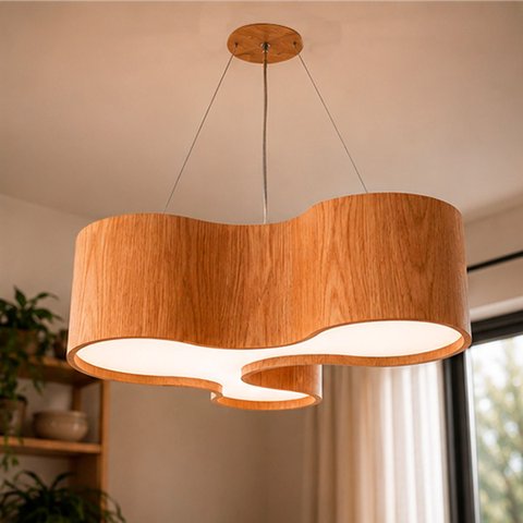 Lustre Pendente Semi Cilíndrico Orgânico Madeira 75cm - Freijó