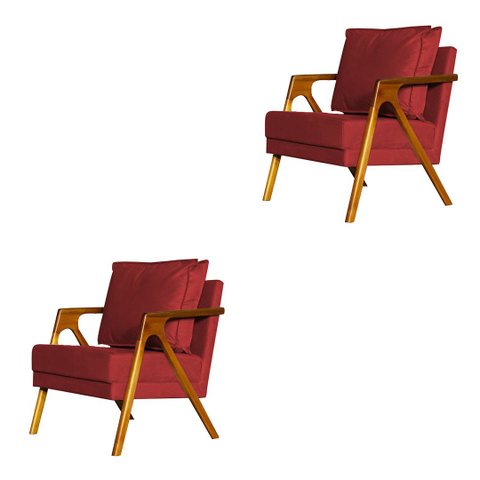 Kit 2 Poltronas Cadeira Mona Luxo Recepção - Veludo Vermelho