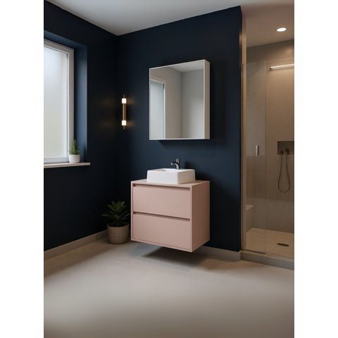 Gabinete para Banheiro com Cuba e Armario 60cm Mdf Rosa Dubai - On Móveis