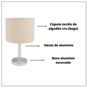 Ver imagem 5 de kit 02 Abajur Quarto Pé Escovado Alumínio Cúpula tecido Algodão Crú