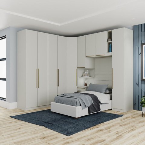 Quarto Modulado Solteiro Completo 9 Portas 3 Gavetas Canto Oblíquo Seletto Henn