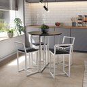 Ver imagem 1 de Conjunto Mesa Redonda Preta 4 Cadeiras Pequena Estofado Industrial White