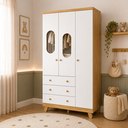 Ver imagem 5 de Guarda Roupas Janela Quarto Bebê Pingo 3 Portas 3 Gavetas - Branco com Amêndoa