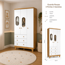 Ver imagem 3 de Guarda Roupas Janela Quarto Bebê Pingo 3 Portas 3 Gavetas - Branco com Amêndoa