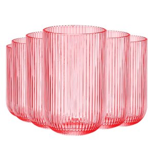 Jogo com 6 Copos de Vidro Canelado Rosa 460ml