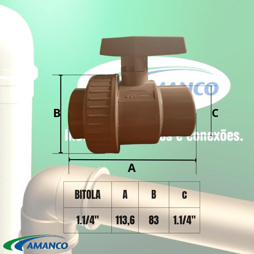 Registro De Esfera Soldável Cola Para Água Fria PVC Marrom Conexão De 1 1/4" Polegadas 40 mm - 5