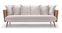 Ver imagem 1 de Sofá Gante 3 Lugares Assento Linho Branco Braços Couro Marrom Base Madeira Amêndoa 258cm - 62506
