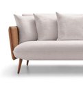 Ver imagem 2 de Sofá Gante 3 Lugares Assento Linho Branco Braços Couro Marrom Base Madeira Amêndoa 258cm - 62506