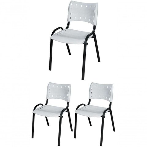 Cadeira Iso Base Preto Igreja, Escola, Escritório - Branco Kit 3 Peças