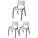 Ver imagem 1 de Cadeira Iso Base Preto Igreja, Escola, Escritório - Branco Kit 3 Peças