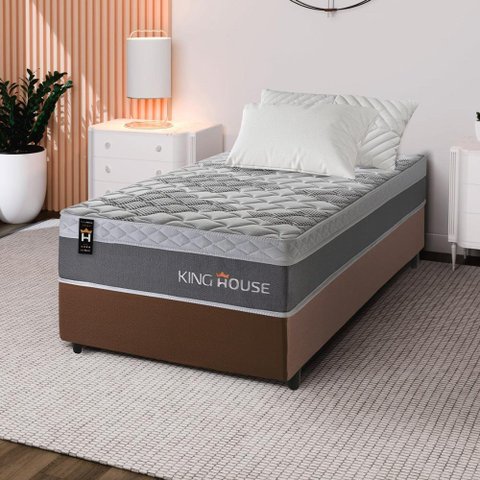 Conjunto Cama Box c/ Molas Ensacadas Sheffield Cinza Solteiro 88x188x65