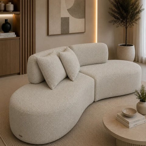 Sofá Luxo Sala Salão 200cm Virginia 2 Lugares Bouclê Bege