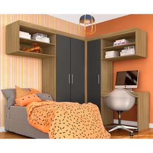 Guarda Roupa Modulado com Escrivaninha Luzia Bor/gr - Móveis Arapongas Boreal/grafite