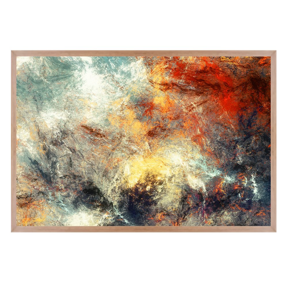 Quadro Decorativo Abstrato Vibrante com Moldura Caixa Nogueira com 3cm Profundidade 100x70cm