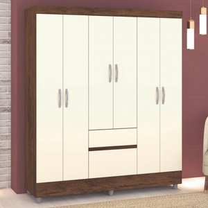 Guarda-roupa Casal San Diego 6 Portas 2 Gavetas Imbuia/champanhe - Pnr Móveis