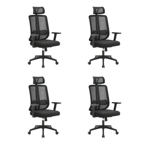 Kit com 4 Cadeiras Office Presidente Ajustavel e Ergonomica com Nr 17 Montana