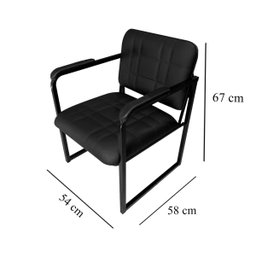 Cadeira com Base Reforçada Metal Industrial para Sala Escritório Recepção Corino Preto - 5