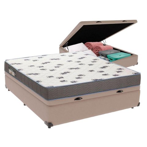 Cama Box Casal com Bau Ortobom D33 Light Bege