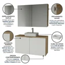 Ver imagem 6 de Conjunto Gabinete de Banheiro com Cuba e Espelheira em MDF Suspenso 110cm Nature Carvalho/Branco