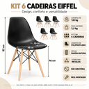 Ver imagem 4 de Kit 6 Cadeiras Pé Palito Eiffel Charles Eames Pretas – Base de Madeira – Sala de Jantar, Escritório,