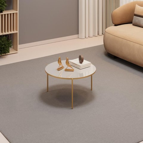 Mesa de Centro Tampo Redondo e Pés em Metal Dourado Dj Móveis Cleia Bali