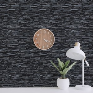 Papel de Parede Adesivo Pedras Rústicas em Tons de Preto 15m