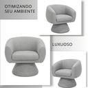Ver imagem 2 de Poltrona Giratória Orgânica Maya Tecido Linho Courino Design Redondo Sala Quarto Suporta 150kg:linho