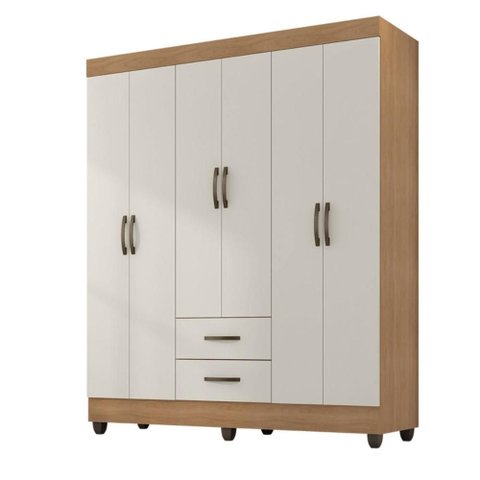Roupeiro 6 Portas 2 Gavetas Lite Nature Off White 150cm Quarto Casal Mdp