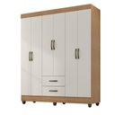 Ver imagem 1 de Roupeiro 6 Portas 2 Gavetas Lite Nature Off White 150cm Quarto Casal Mdp