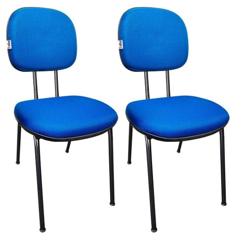 Kit 2 Cadeiras Fixas Azul Secretaria Pé Palito Estofado em Tecido Jserrano