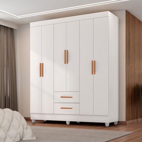 Roupeiro 6 Portas Lite 30466 com 2 Gavetas - Branco Móveis Leão